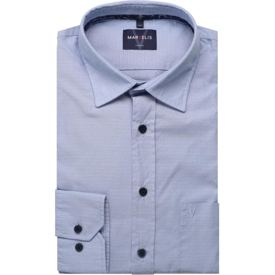 Marvelis Casual Overhemd blauw, Faux-uni Blauw