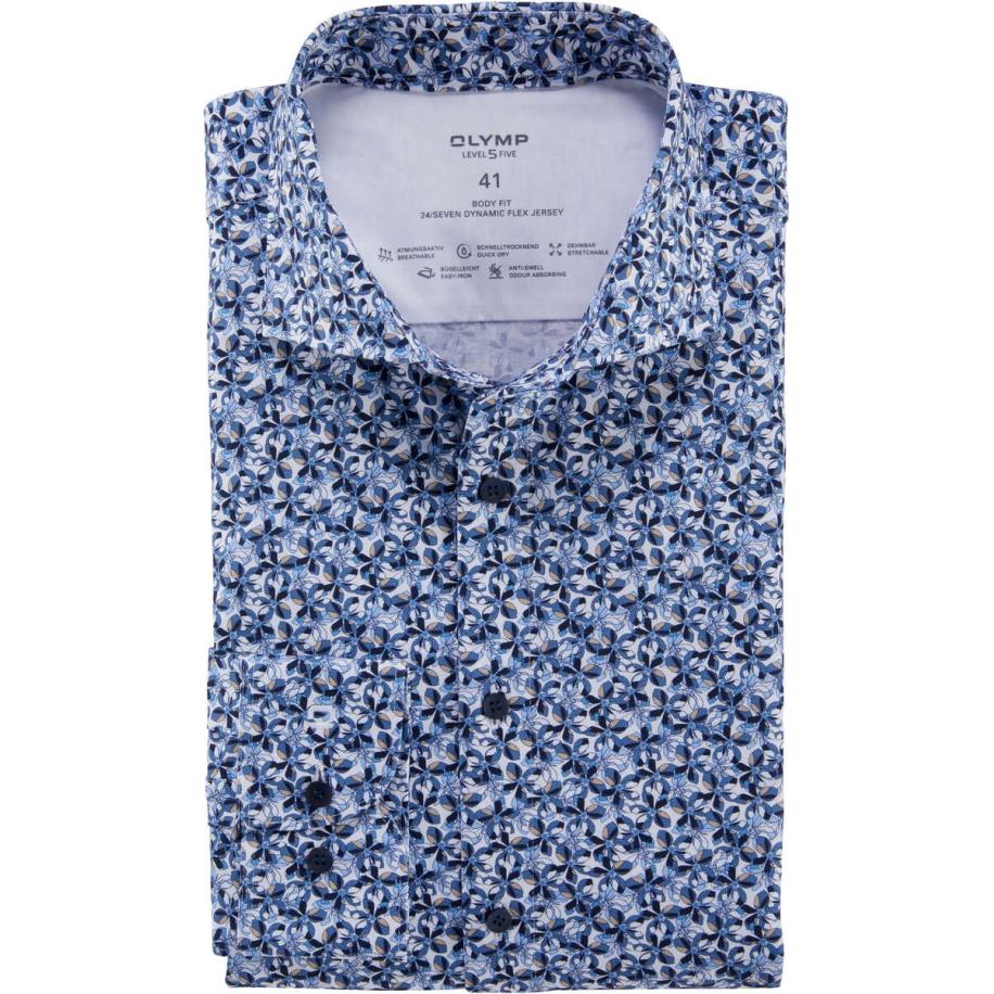 OLYMP Level Five 24/Seven Dynamic Flex Jersey shirt blauw/bruin/wit, Motief Multicolor