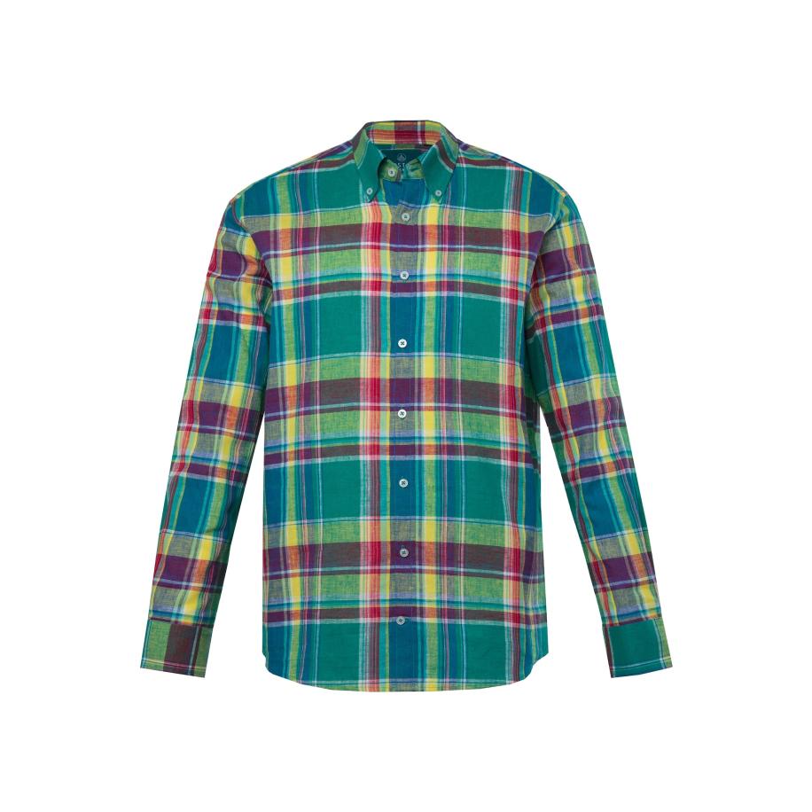 Boston Park Boston Park Overhemd geel / groen / donkerroze -