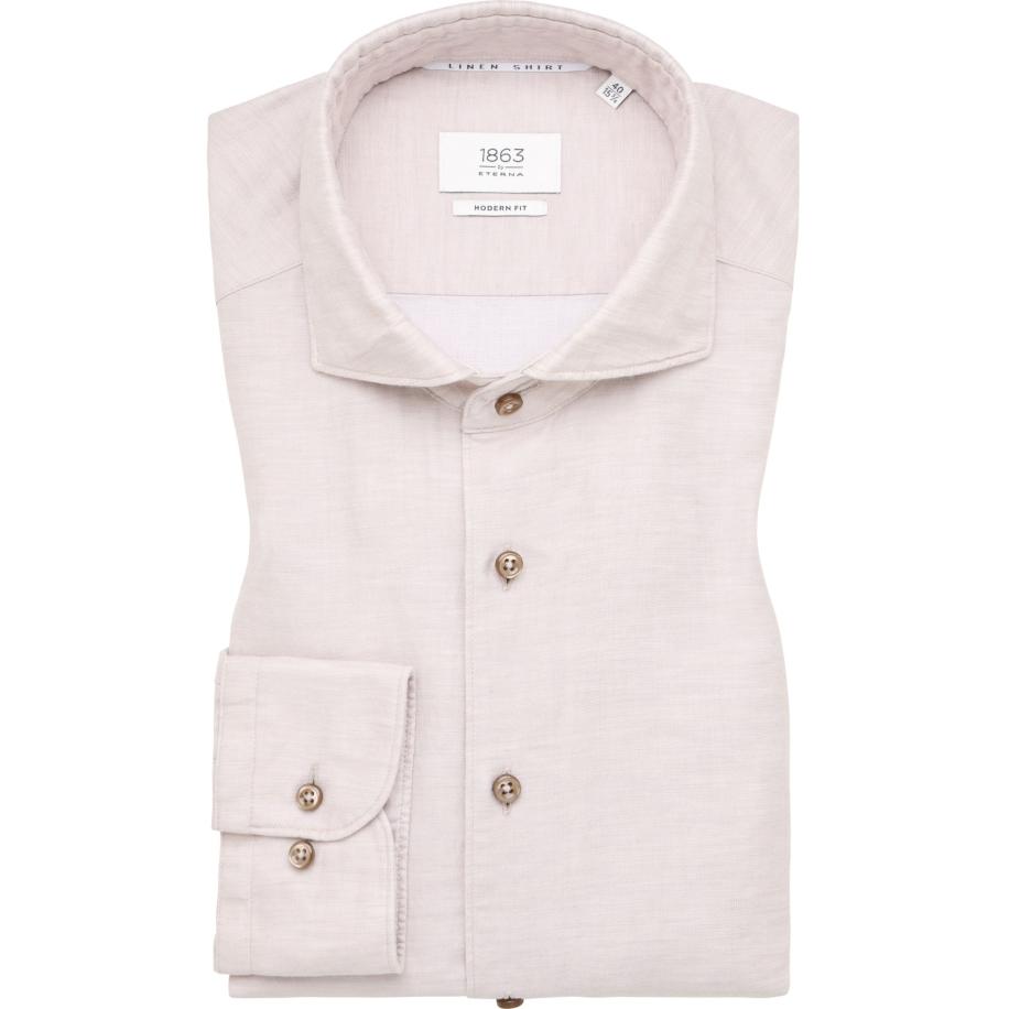 ETERNA 1863 Linnen Overhemd beige, Effen Bruin