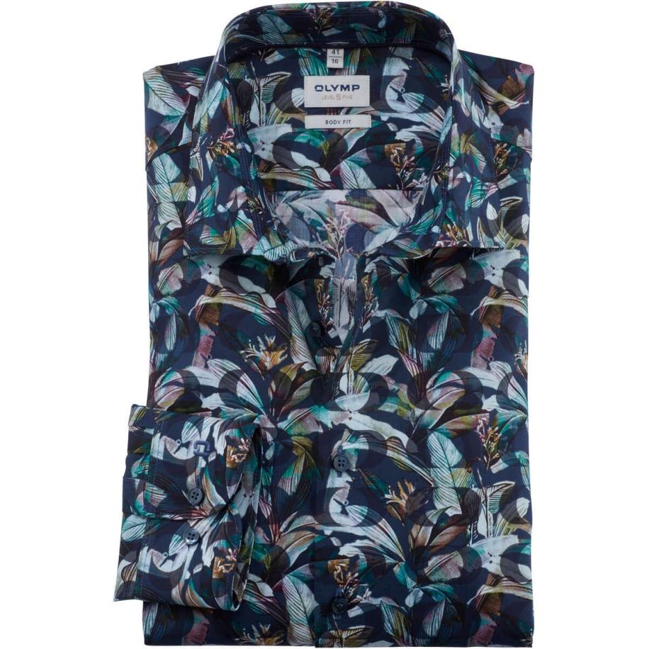 OLYMP Level Five Overhemd marine/groen, Motief Multicolor