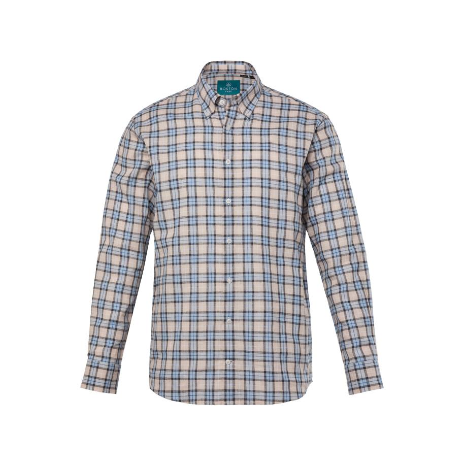 Boston Park Boston Park Overhemd lichtbeige / lichtblauw / zwart -