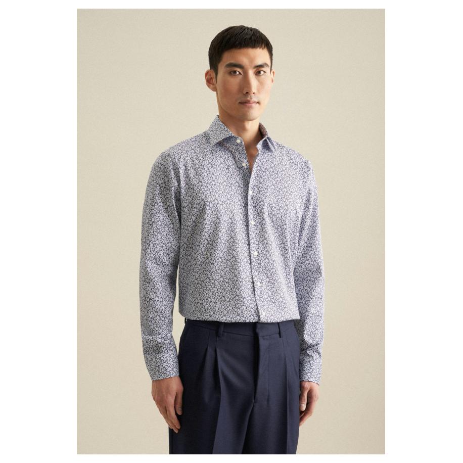 Seidensticker Overhemd blauw, Bloemen Blauw