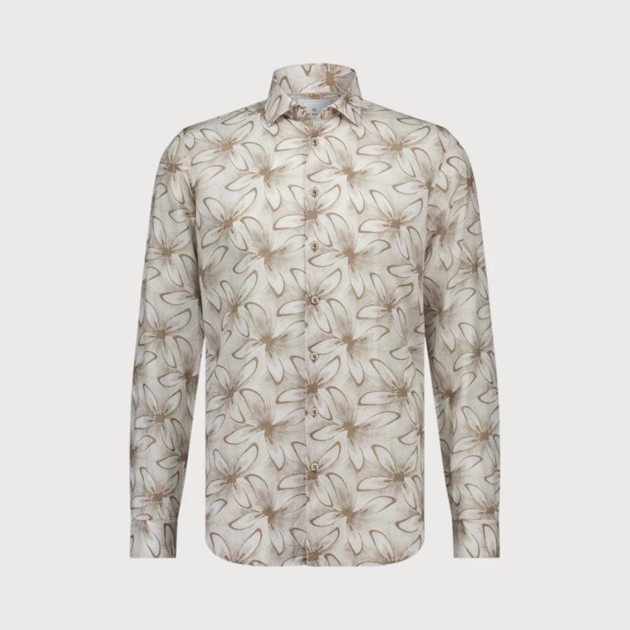Blue Industry Overhemd Linnen Print Beige Bruin