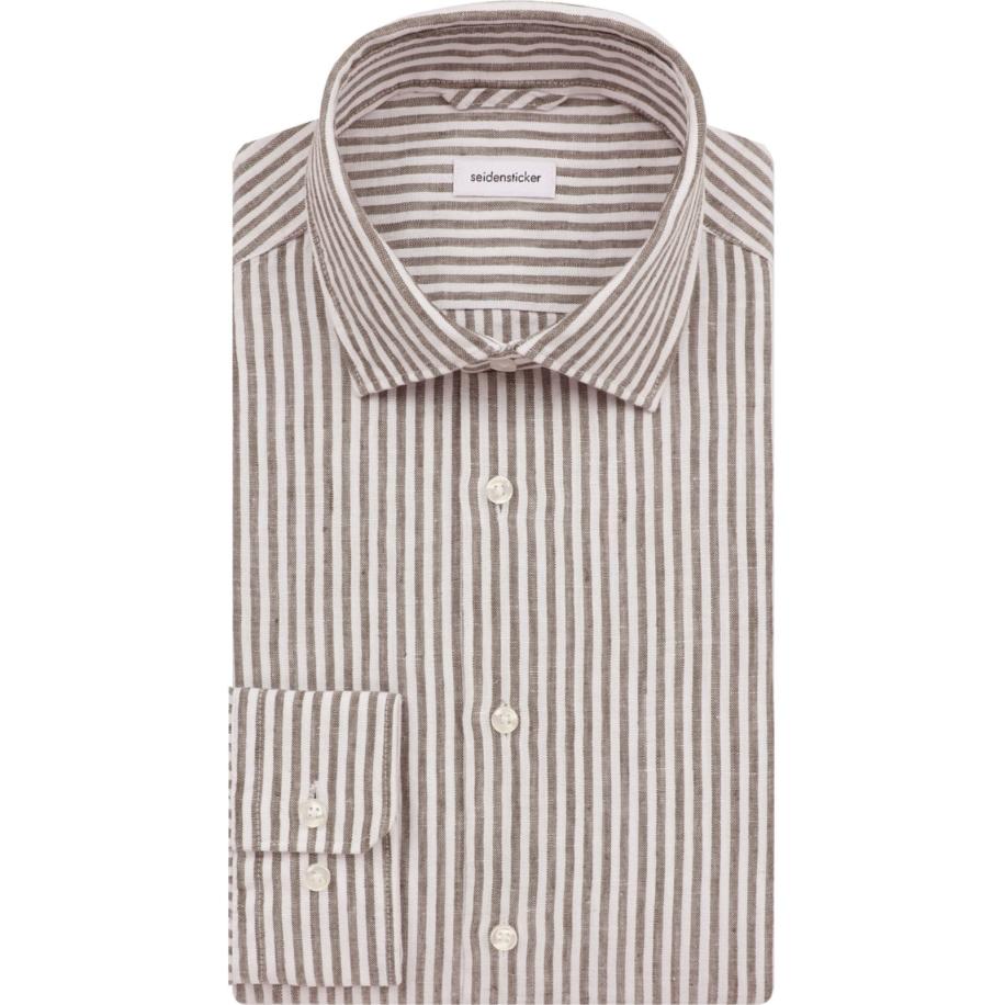 Seidensticker Linnen Overhemd donkergroen, Gestreept Groen