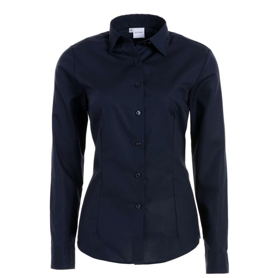 OLYMP Luxor Dames Overhemd marine, Effen Blauw