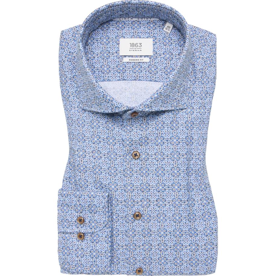 ETERNA 1863 Linnen Overhemd blauw, Bedrukt Blauw