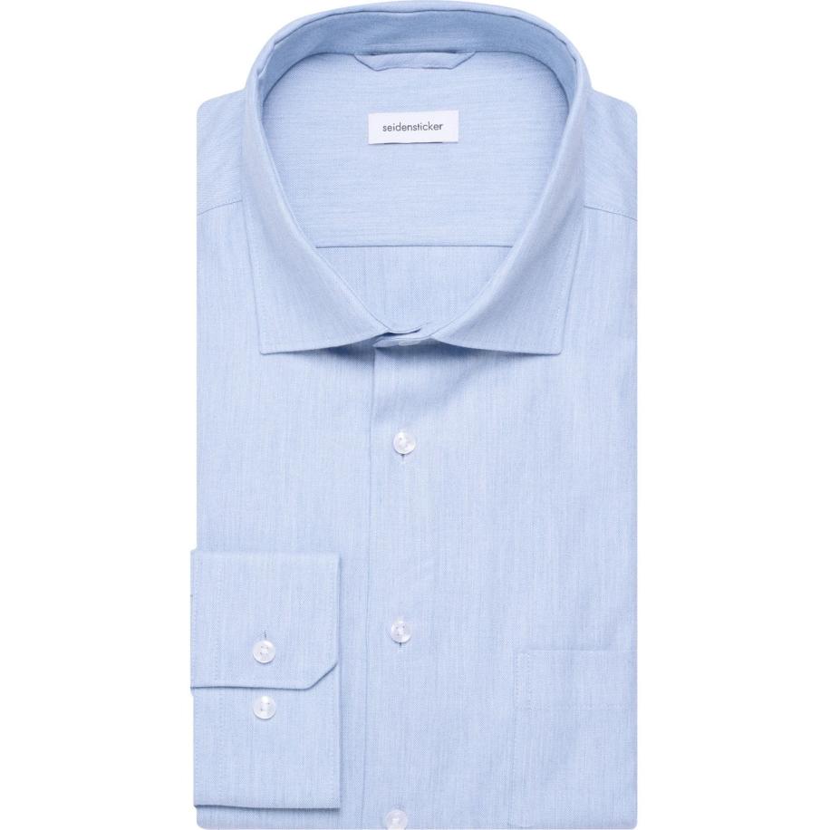 Seidensticker Flanellen Overhemd blauw, Effen Blauw