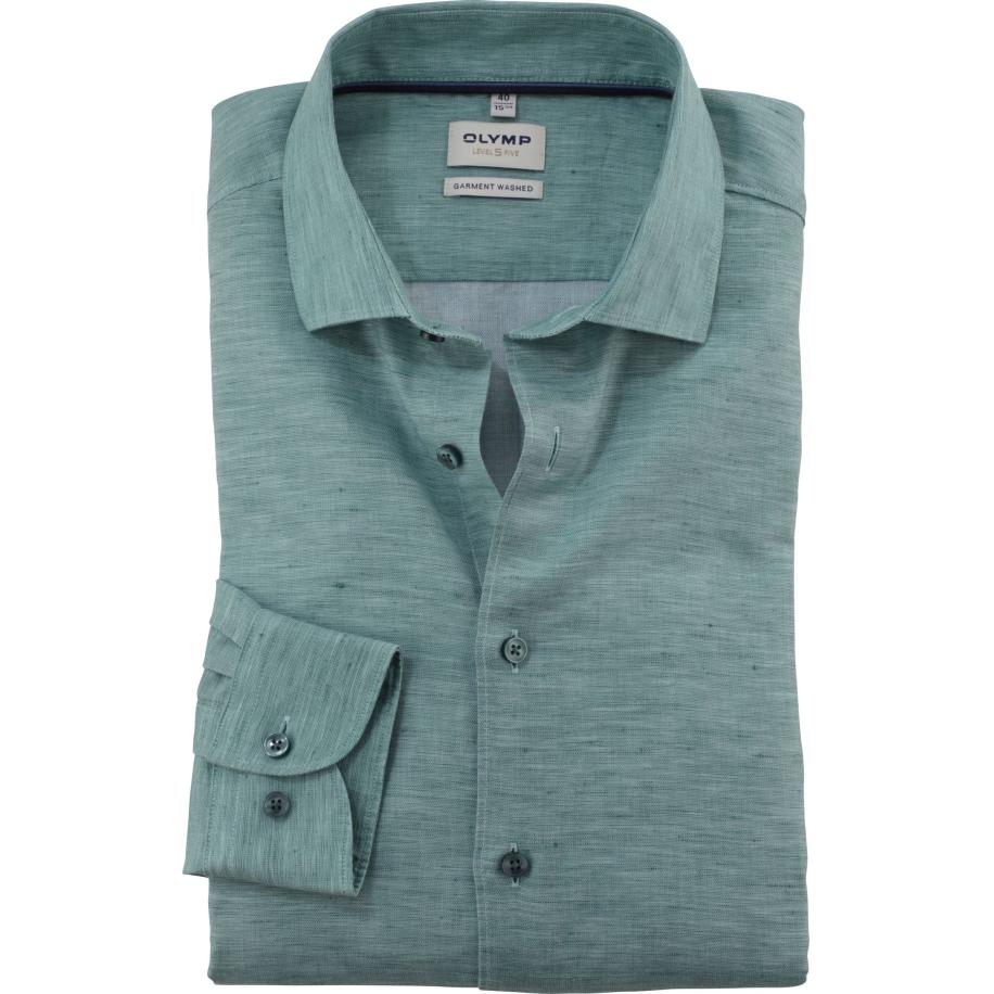 OLYMP Level Five Garment Washed Linnen Overhemd groen, Faux-uni Groen