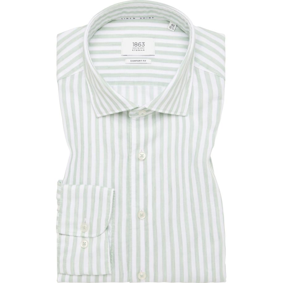 ETERNA 1863 Linnen Overhemd groen, Gestreept Groen