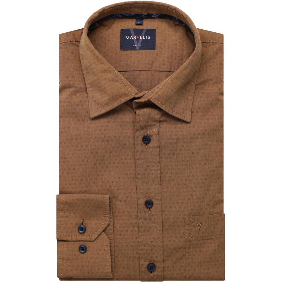 Marvelis Casual Overhemd bruin, Effen Bruin