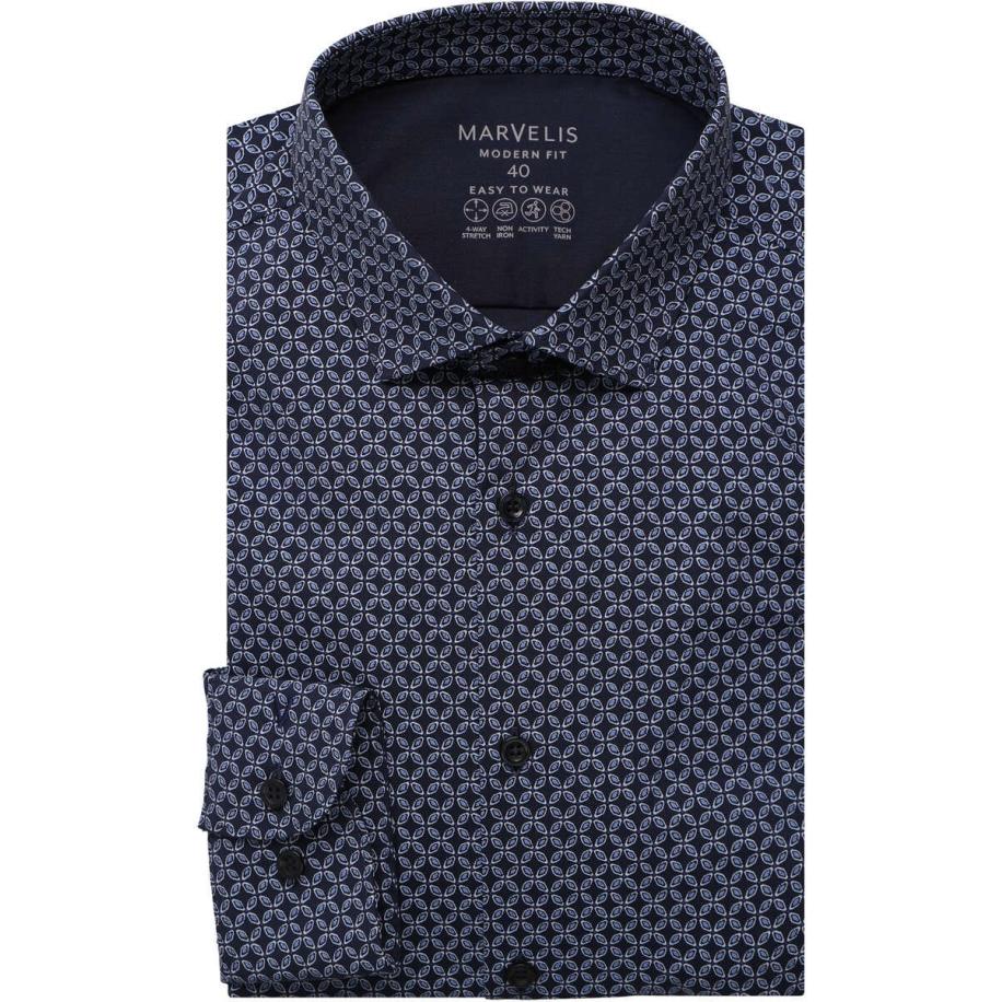 Marvelis Performance Overhemd marine, Bedrukt Blauw