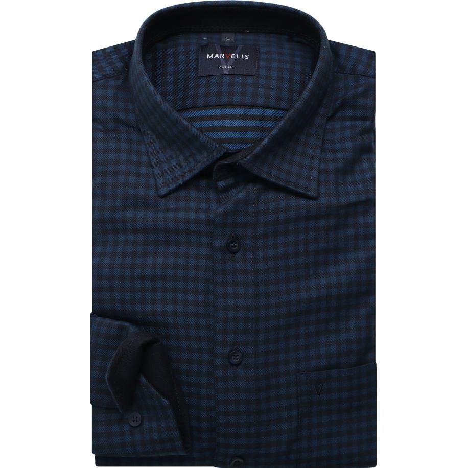 Marvelis Casual Overhemd marine, Ruit Blauw
