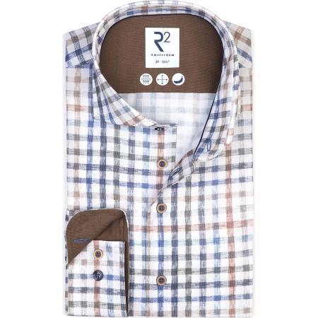 R2 Amsterdam ribfluwelen overhemd blauw, Ruit