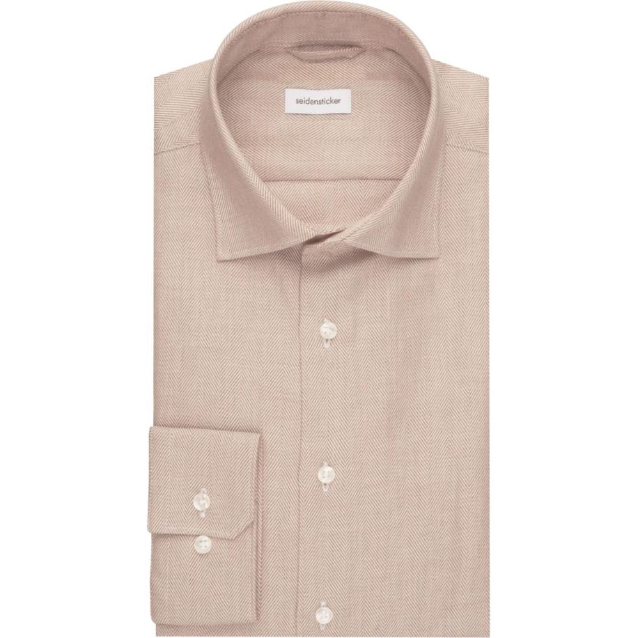 Seidensticker Flanellen Overhemd beige, Effen Bruin