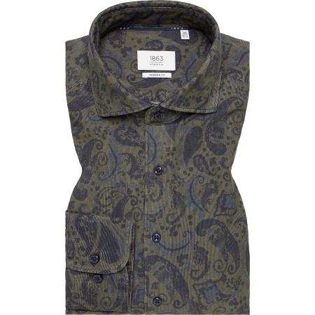 ETERNA 1863 ribfluwelen overhemd bruin, Bedrukt