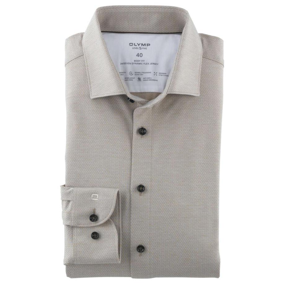 OLYMP Level Five 24/Seven Jersey shirt natuurlijk, Motief Bruin