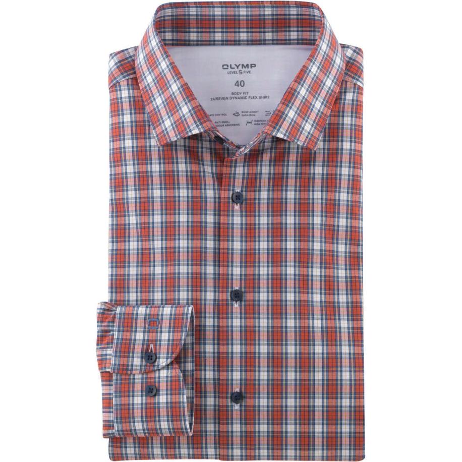 OLYMP Level Five 24/Seven Overhemd blauw/rood, Ruit Multicolor