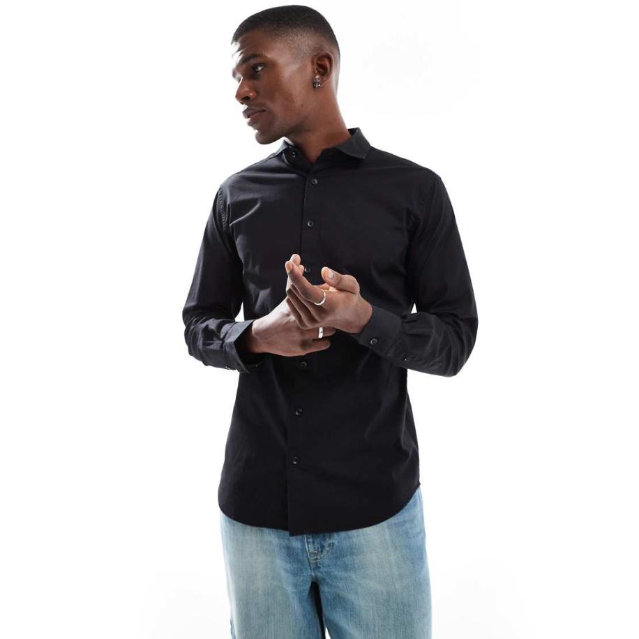 Jack & Jones - Slim-fit overhemd in zwart Zwart