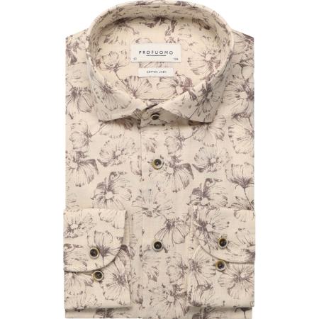 Profuomo Linnen Overhemd beige, Bloemen