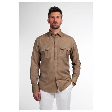 ETERNA 1863 Linnen Overhemd donkerbruin, Effen