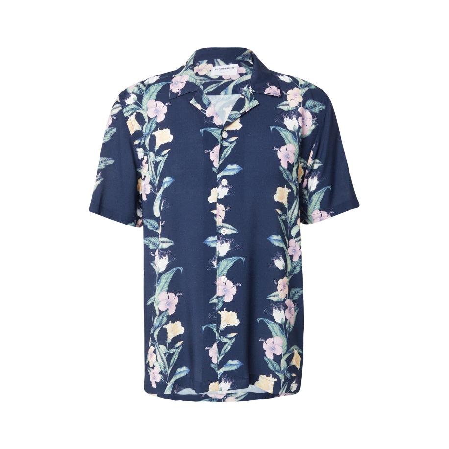 Lindbergh Lindbergh Overhemd Resort donkerblauw / lichtgeel / groen / sering -
