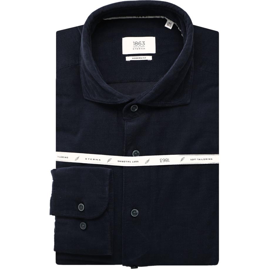 ETERNA 1863 ribfluwelen overhemd marine, Effen Blauw