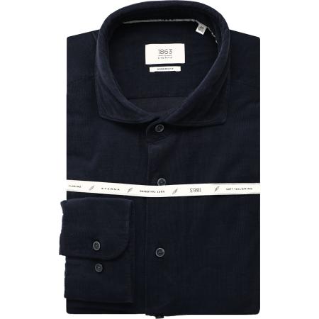 ETERNA 1863 ribfluwelen overhemd marine, Effen