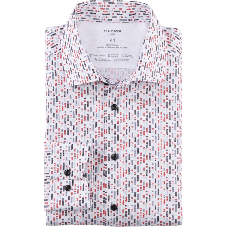 OLYMP Luxor 24/Seven Dynamic Flex Overhemd rood/wit, Motief Rood