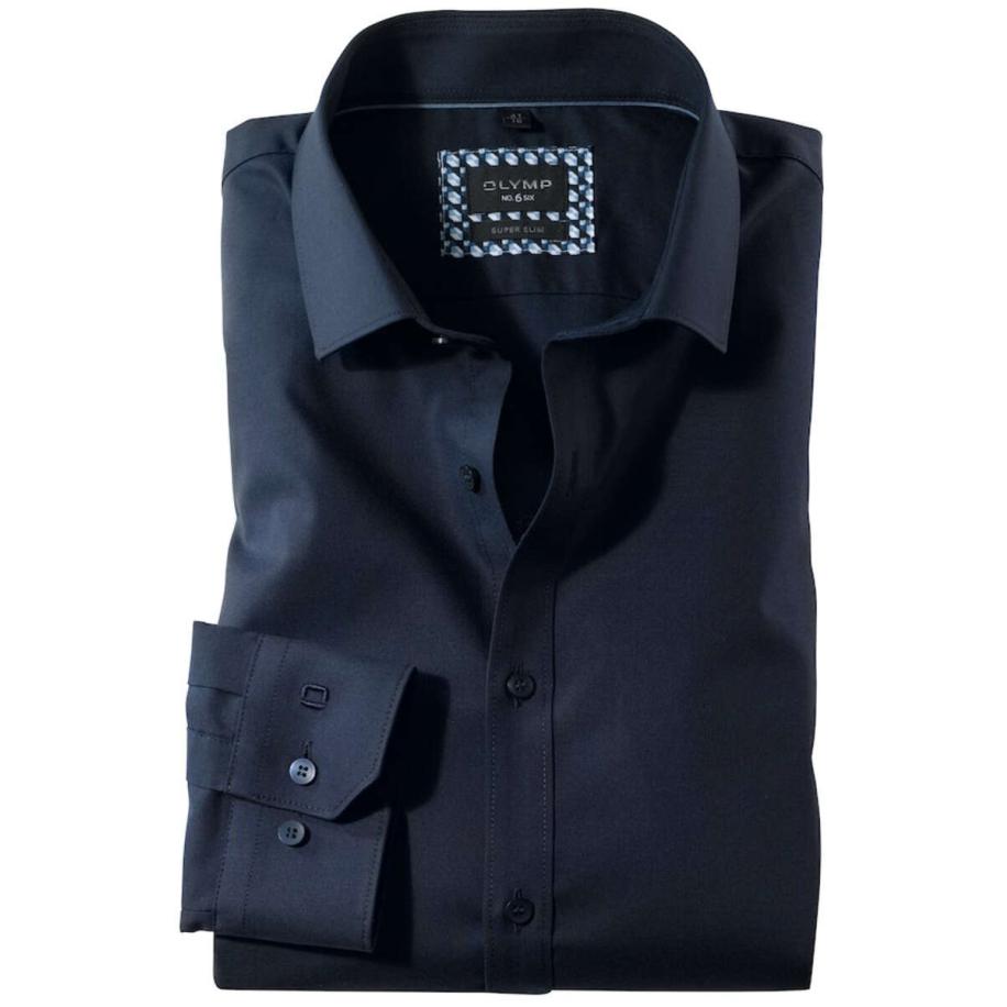 OLYMP No. Six Overhemd nachtblauw, Effen Blauw