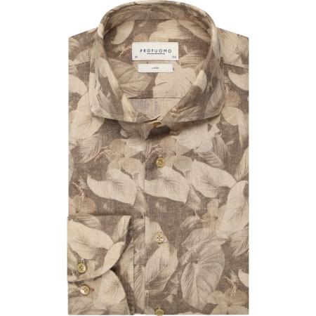 Profuomo Linnen Overhemd beige, Bloemen
