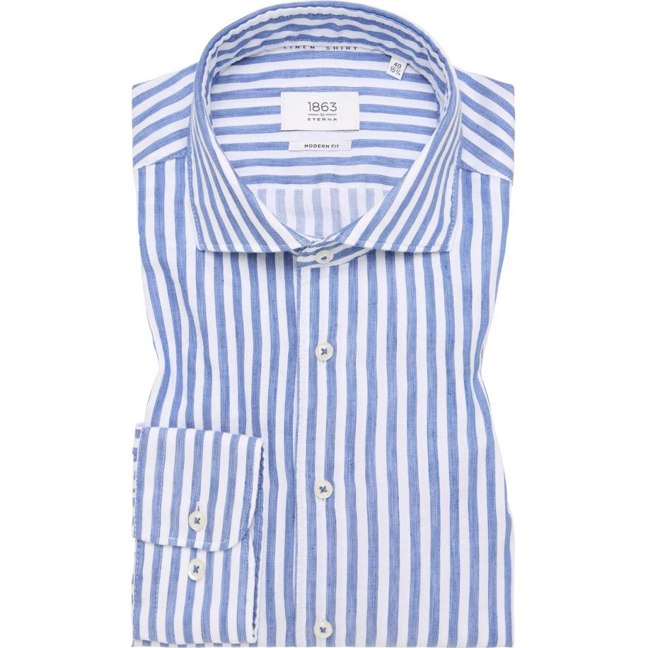 ETERNA 1863 Linnen Overhemd blauw, Gestreept Blauw