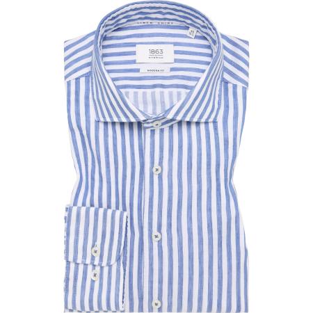 ETERNA 1863 Linnen Overhemd blauw, Gestreept