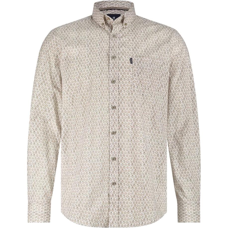 State of Art Shirt Poplin Print Beige Grijs