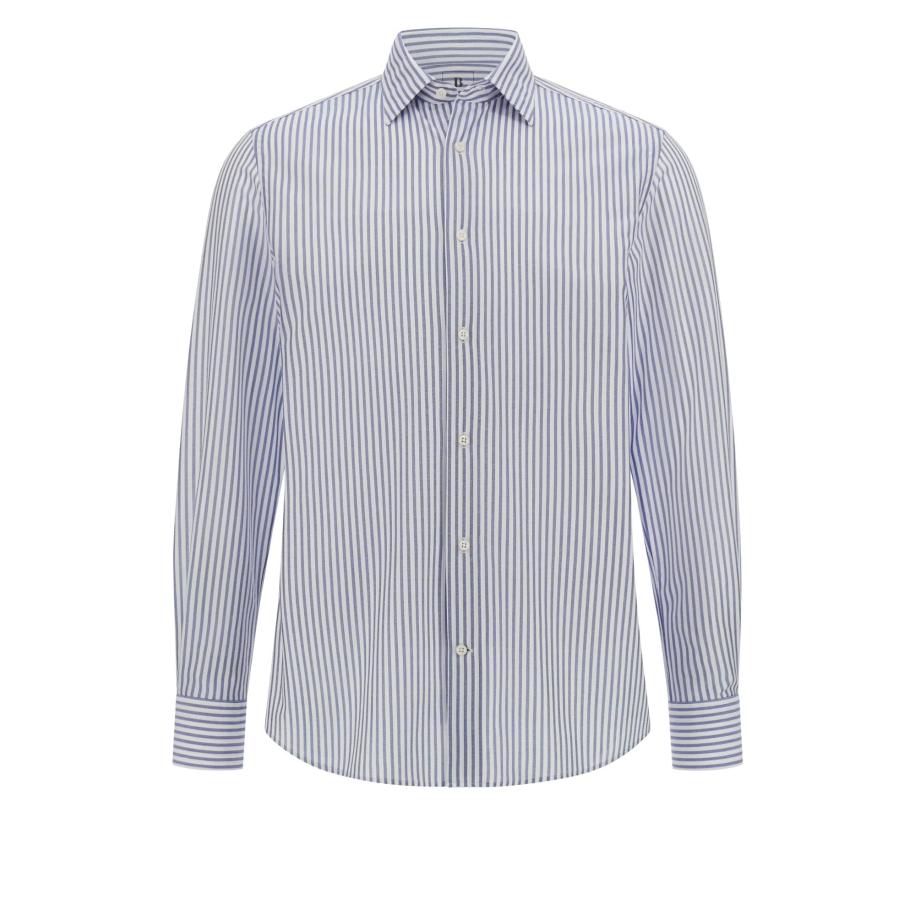 Boggi Milano Overhemd smoky blue / wit Blauw