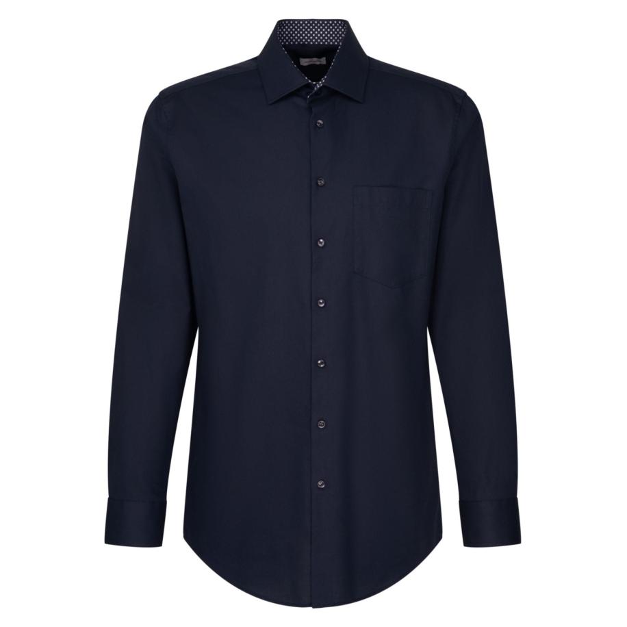 Seidensticker Overhemd donkerblauw, Effen Blauw