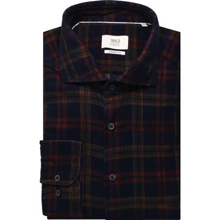 ETERNA 1863 ribfluwelen overhemd marine, Ruit