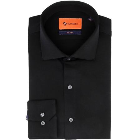 Suitable Overhemd Knitted Pique Zwart