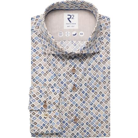 R2 Amsterdam Overhemd ML7 (72CM+) blauw/bruin