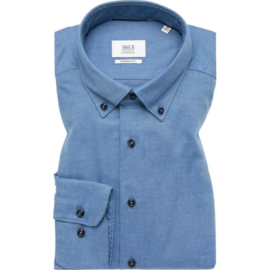 ETERNA 1863 Flanellen Overhemd donkerblauw, Effen Blauw