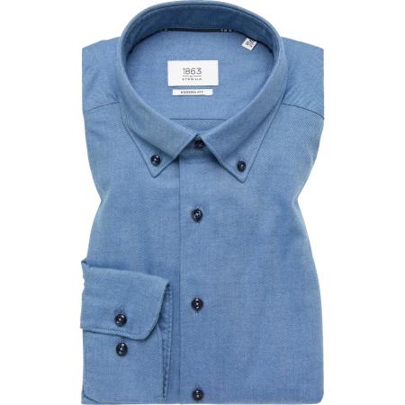 ETERNA 1863 Flanellen Overhemd donkerblauw, Effen