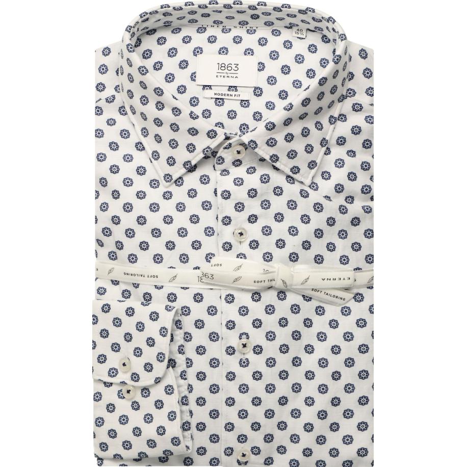 ETERNA 1863 Linnen Overhemd blauw, Bedrukt Blauw