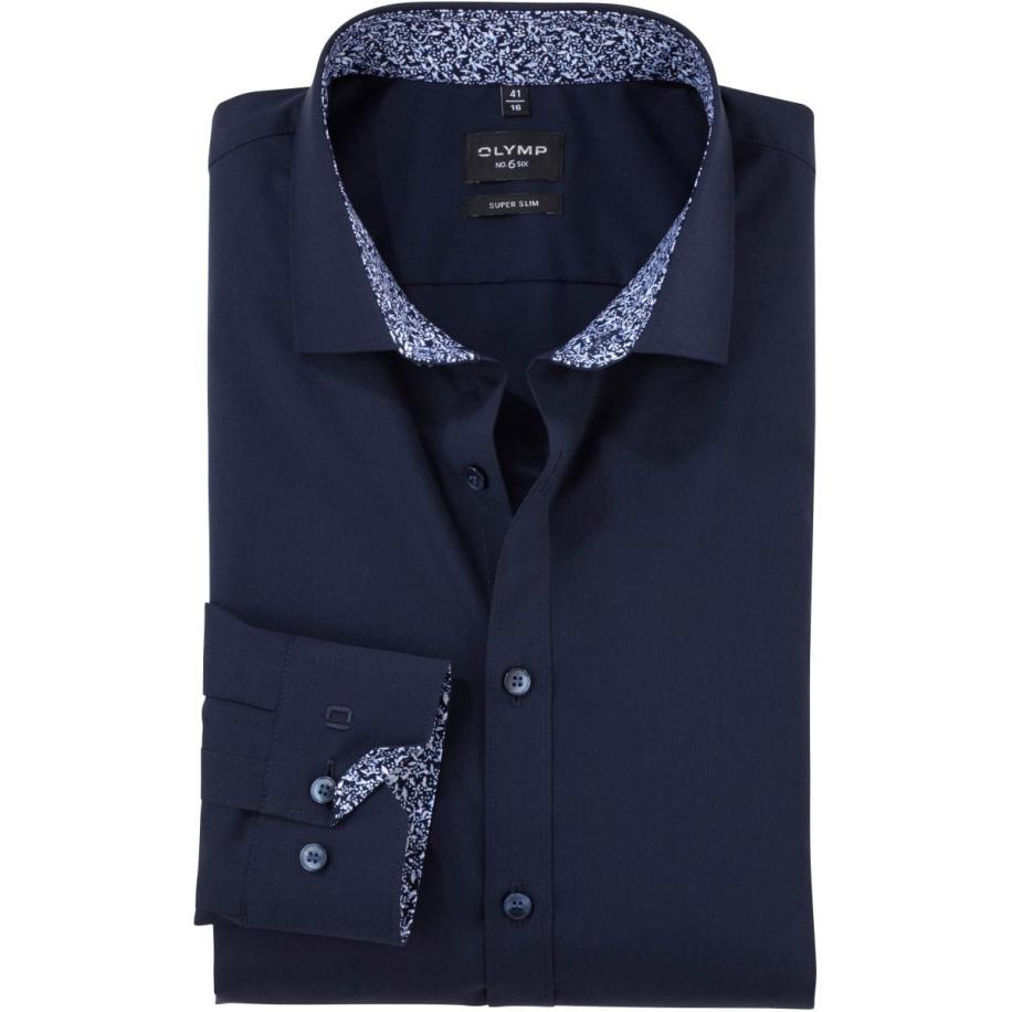 OLYMP No. Six Overhemd kobalt, Effen Blauw