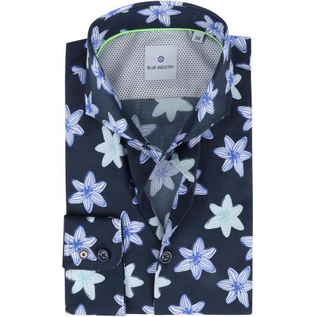 Blue Industry Overhemd Bloemen Donkerblauw