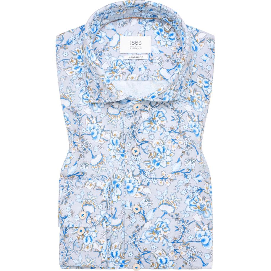 ETERNA 1863 Linnen Overhemd lichtblauw, Bedrukt Blauw