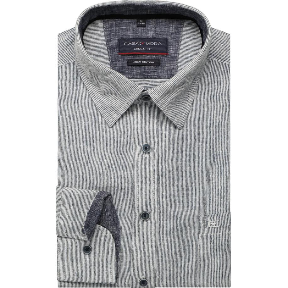 Casa Moda Linnen Overhemd blauw, Gestreept Blauw