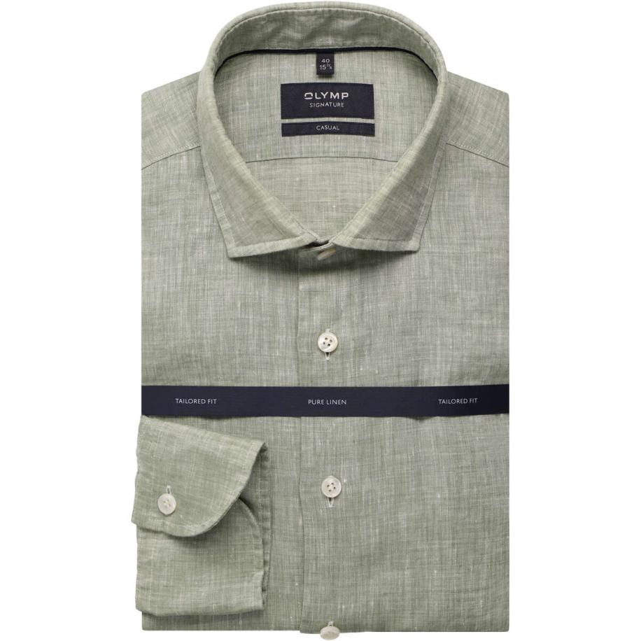 OLYMP SIGNATURE Soft Business Linnen Overhemd lichtgroen, Faux-uni Groen