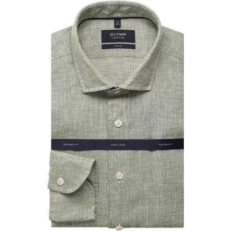 OLYMP SIGNATURE Soft Business Linnen Overhemd lichtgroen, Faux-uni