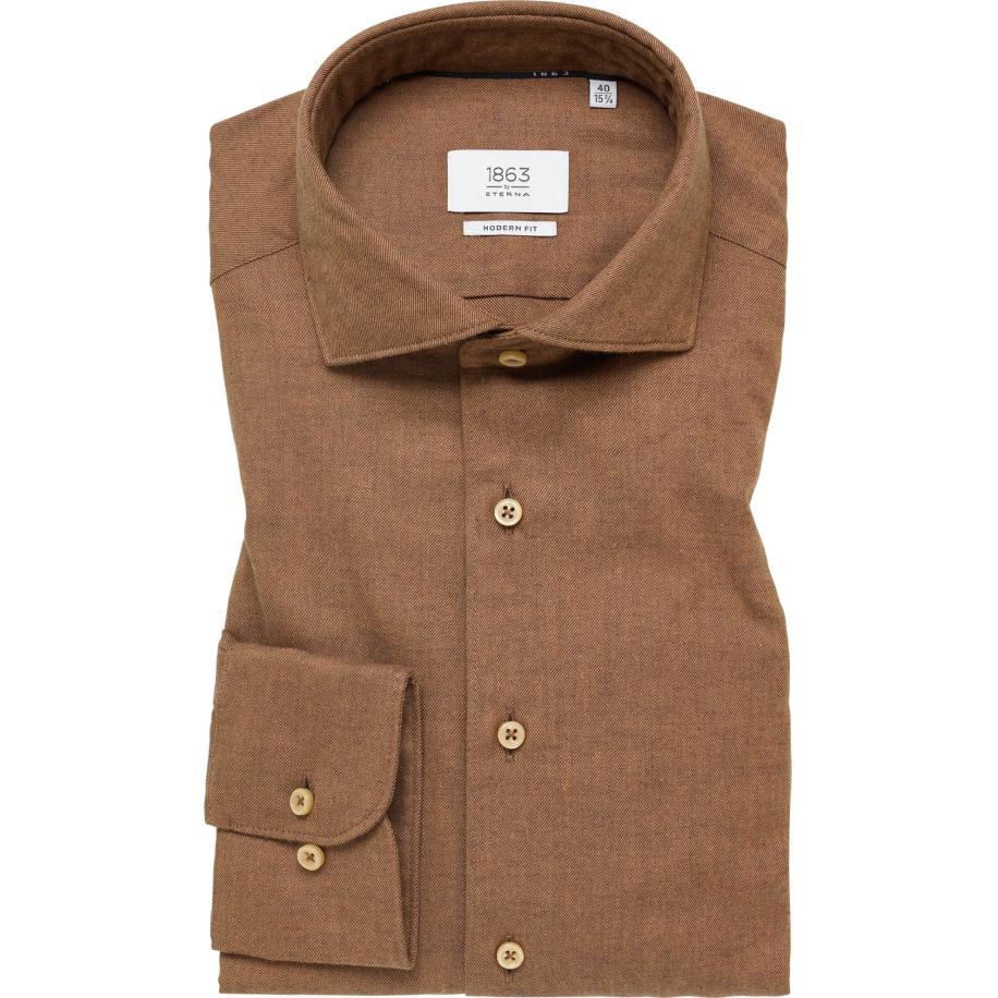 ETERNA 1863 Flanellen Overhemd bruin, Effen Bruin