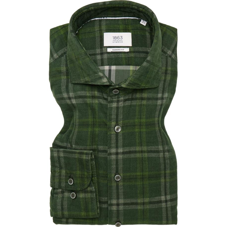 ETERNA 1863 ribfluwelen overhemd lichtgrijs, Ruit Grijs